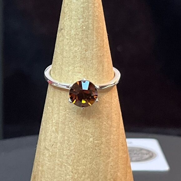 Swarovski Smoked Topaz Ring 7 & Pendant Necklace Set 20” Sterling Chain - Picture 3 of 10